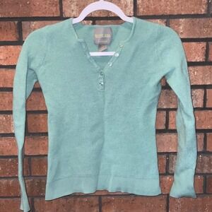 Wicked Wool Mint Green Knit Henley Sweater Womens Long Sleeve Top Size S